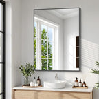 BONEWEI Bathroom Mirror,24x30 inch Wall Mirror for Bathroom Wall Mounted Black Rectangle Square Corner Mirrors,Black Bathroom Mirror for Living Room,Farmhouse,Bedroom Entryway,Horizontal/Vertical