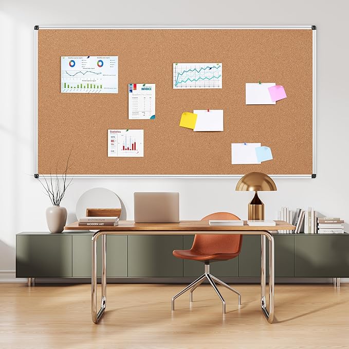 Extra Large Cork Bulletin Board 96" X 48", Silver Aluminum Framed 8'x4' Corkboard for Wall, Wall Mounted Notice Pin Board with 18 Push Pins for School, Home & Office
