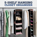 ZOBER Hanging Closet Organizer, 5-Shelf - Hanging Storage Organizer Shelves for Clothes, Towels, Toys - College Dorm Room, Nursery, & Home Closet