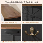 Nicetree Barn Door Shoe Cabinet for Entryway - Modern Farmhouse Shoe Storage Cabinet with 3 Flip Drawers - Slim Hidden Shoe Organizer, 3-Position Adjustable Divider, Fits Size 13, Brushed Black