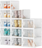 Shoe Storage, 12 Pack X-Large Shoe Organizer for Closet, Shoe Boxes Clear Plastic Stackable Shoe Storage Boxes for Size 13