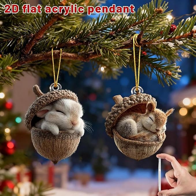 5Pcs Forest Animal Acorn Ornaments, Cozy Forest Christmas Ornaments, 2026 New Pine Cone Animal Decoration, 2DAcrylic Hanging Ornament, Woodland Creature Hanging Ornament for Home Decor