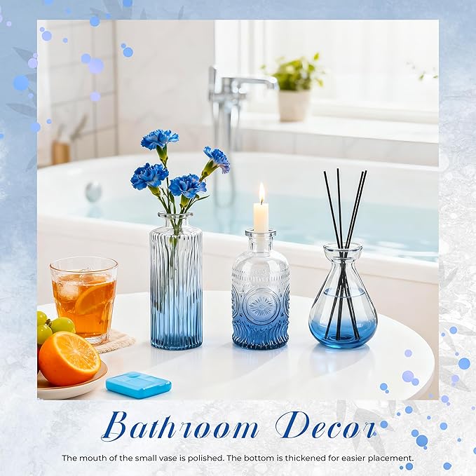 Der Rose Blue Glass Bud Vases Set of 30, Small Bud Vases for Flowers, Rustic Wedding Centerpieces and Home Decor