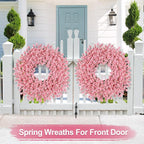 26 Inch Spring Wreaths for Front Door Large Easter Valentines Forsythia Floral Summer Spring Door Wreaths Outdoor All Season Spring Decorations for Home Porch Room Window Wall Farmhouse Decor (Pink-R)
