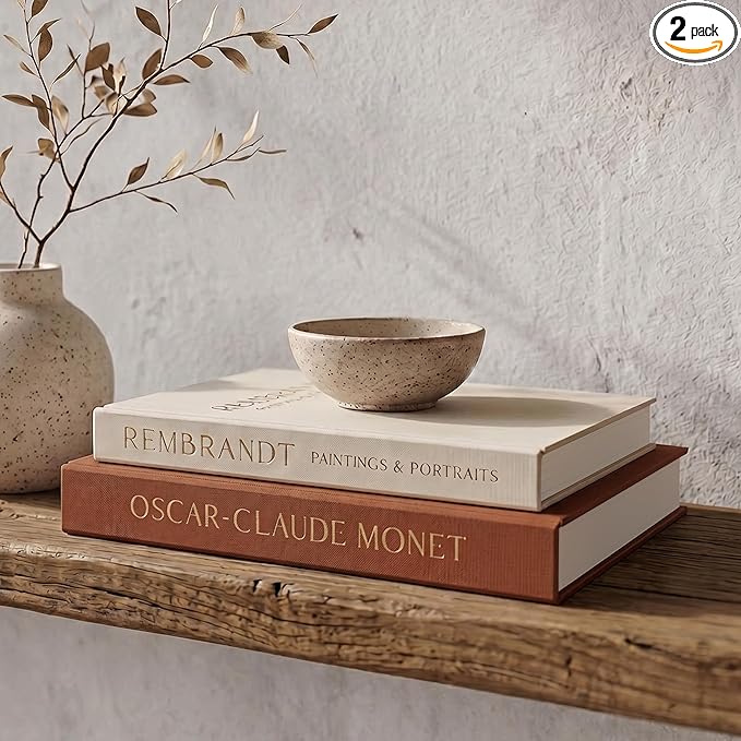 Beautiful Decorative Books - Set of 2 Linen Boxes Enhance Your Coffee Table, Bookshelf or Mantel Decor - Aesthetic Fake/Faux Books for Modern Home Decoration, Photo Storage and as a Keepsake Box