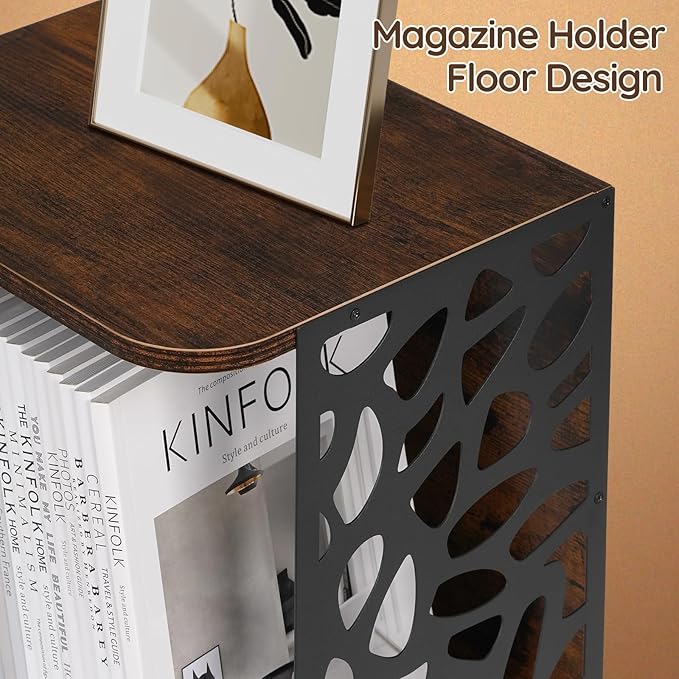 1 Cube of Magazine Rack, Modern Floor Magazine Holder with Rustic Wood & Metal Design, Large Capacity Stackable Organizer for Living Room & Office & Bedroom