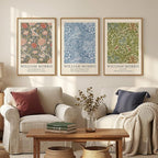 Large Framed William Morris Wall Art Set of 3, Vintage Green Botanical Floral Canvas Prints, Retro Classic Natural Pattern Paintings for Living Room, Bedroom, Dining Room, Hallway, Office Decor, Total Size 30x60 In