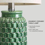 USumkky 20.5" Ceramic Table Lamps Set of 2 - Modern Farmhouse & Boho Style, Bedside Nightstand Lamps for Bedroom, Living Room End Table Lamps, Small Desk Lamp(Green)