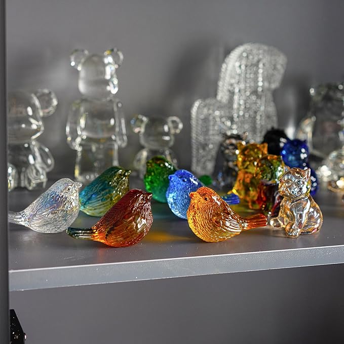HDCRYSTALGIFTS 4PCS Colorful Crystal Birds Figurines - 3'' Art Glass Birds Animal Collectible Figurines Gifts for Women Bird Lovers Home Tabletop Office Decor