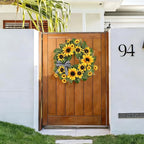 24 Inch Large Sunflower Spring Summer Wreath for Front Door, All Season Wreath with Bow Wreaths for Unique Housewarming Gift, Porch Wall Farmhouse Home Wedding Holiday Decor