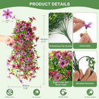 Artificial Hanging Flowers for Outdoors, 2 Pcs Fake Hanging Plant Spring Summer Decoration, UV Resistant No Fade Faux Flower for Porch Patio Yard Window Home Decor(Light Purple Red)