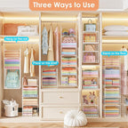 6 Tier Raised-Height Hanging Closet Organizer, Stackable Sweater Organizer for Closet, Wire Storage Basket Bins for Clothes Purse Shoes, Hanging Shelves with 4 Hooks & 3 Dividers Adjustable