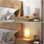 Fenmzee Small Table Lamp for Bedroom - Inline Control, Bedside Lamp with 3000K A15 LED Blub, Easy Assembly (Cream Shade - Wood Base, 9" Inline Control)