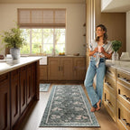 Non Slip Vintage Floral with Ornate Border Hallway Runner Rug - Long Runner Rugs 2x6 Washable Kitchen Floor Mat, Laundry Room Rug, Bathroom Runner