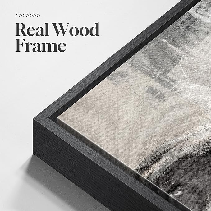 Framed Neutral Abstract Wall Art, 3 Piece Modern Minimalist Canvas Prints Paintings Artwork for Walls, Black Beige Brown Neutral Tone Pictures for Living Room Dining Room Bedroom Wall Decor 16x24 In