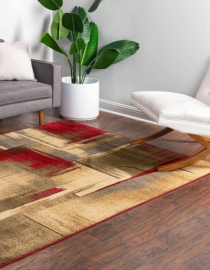Unique Loom Barista Collection Area Rug - Timor (6' 1" x 9' Rectangle, Multi/Red)