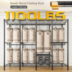 Raybee Clothes Rack with Cover,1100 LBS,Clothing Racks for Hanging with 10 Shelves& 7 Rods,Portable Closet Heavy Duty,Adjustable,Freestanding Garment Rack,Black,75.8" W x 17.7" D x 76.9" H