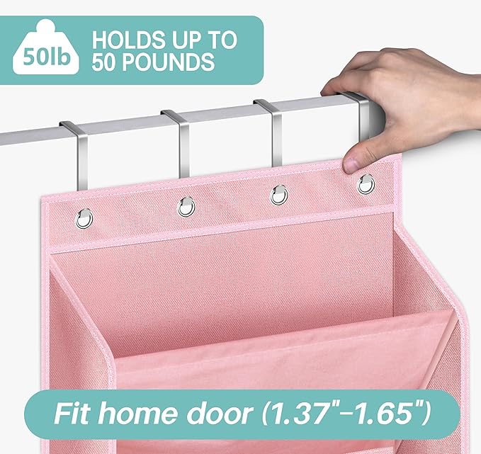 KEETDY Over The Door Shoe Organizer Fit 20 Pairs Sneakers Large Hanging Shoe Organizer for Closet Door Storage Boots, Pink