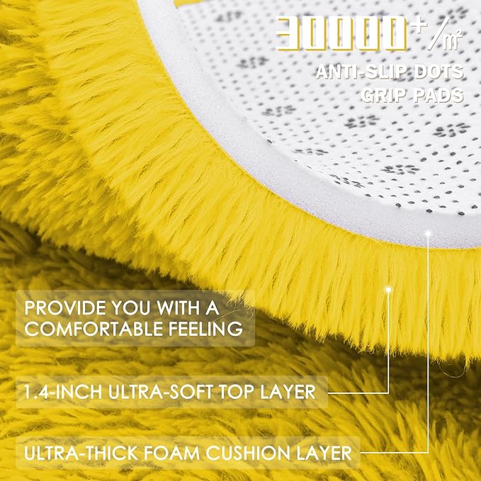 OLANLY Yellow Round Rugs for Bedroom - Machine Washable, 5 ft Circle Area Rugs for Living Room, Soft and Fluffy Shaggy Carpet for Teen Girl and Boys, Nursery Rooms, Dorms, Home Decor Aesthetic