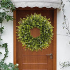 28'' Large Boxwood Wreath for Front Door Porch Window Artificial Boxwood Leaves with White Seed Greenery Outdoor Indoor Wreath for Home Farmhouse Wall Decor Spring Summer Fall All Seasons (Green)