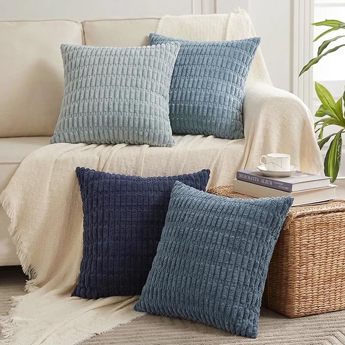 Fancy Homi 4 Packs Decorative Throw Pillow Covers for Living Room Couch Bed, Modern Farmhouse Boho Home Décor Accent Cushion Case, 26" x 26", Blue Series
