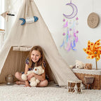 ElevateTech Purple Dream Catcher Wall Hanging Set, 2 Pcs Moon Star Pompom Feather Dreamcatcher Wall Decor Handmade Dream Catchers Boho Room Decor for Bedroom, Nursery Walls Art Birthday Gifts