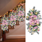 Lyrow 4 Pcs Cordless Prelit Christmas Artificial Swags 24" Xmas Stairway Swag Teardrop Trim with Timer Christmas Staircase Decoration Battery Operated Garland for Indoor Outdoor Railing Decor, Pink
