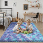 8x10 Area Rugs for Living Room Bedroom: Ultra Soft Fluffy Shag Rug Upgrade Non-Slip Non-Shedding Large Fuzzy Plush Carpet Indoor Floor Carpets for Kids Room Playroom Nursery Dorms Home Rainbow Purple