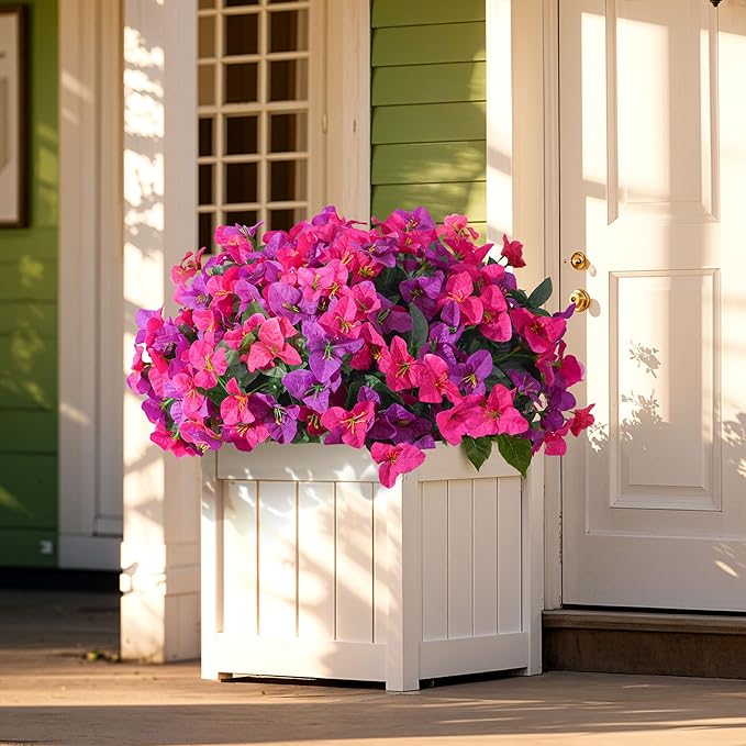 Faux Bougainvillea Artificial Spring Flowers for Outdoors, 4 Bundles Fake Bougainvillea Outdoor Plants Silk Flowers for Outside UV Resistant for Outdoor Planters Porch Patio Window Box Garden Decor