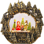 Christmas Snow Globe Lantern Water Glittering Globe with Caroling Family 8 Music Songs & 6H Timer Christmas Snow Globes USB & Battery Operated for Christmas Festival Decorations Gifts (Bridge-Family)