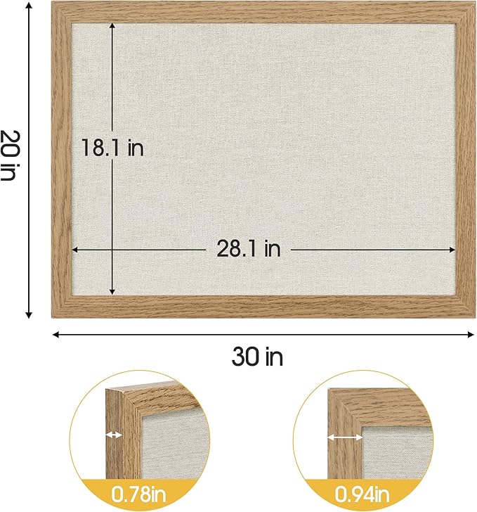 AKTOP Cork Board Bulletin Board with Linen 20" X 30", Large Framed Corkboard for Wall, Hanging Pin Board Picture Board for Home Office Decor, Cute Vision Board with Pushpins (Carbonized Black)