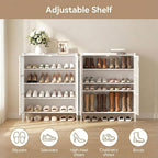 Shoe Cabinet with Doors Bamboo 5 Tiers Shoe Storage Cabinet for Entryway, 25 Pairs Wooden Shoe Cabinets, Modern Shoe Organizer Storage for Living Room, Bedroom, Hallway, Closet (White)