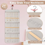 Dynoro Double-Sided Hanging Jewelry Organizer, Large Lvory Storage Roll for Earrings, Necklaces, Rings, 48 Pockets 21 Hooks, Durable Oxford Fabric for Closet, Wall, Door, 1 piece, Jewelry Not Included
