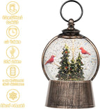 Christmas Snow Globe Lantern with Swirling Glitter Christmas Decorations Indoor, Cardinals & Christmas Tree Lighted Musical Snow Globes USB Powered & Battery Operated Lantern for Holiday Decor