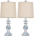 PARTPHONER Traditional Table Lamp Set of 2, Rustic Farmhouse Table Lamps for Living Room Bedroom, 22" Bedside Desk Lamps Vintage Nightstand Lamps with Linen Shades, Washed Blue