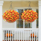 MARTINE MALL 12 Bundles Artificial Fall Mums Flowers for Outdoors, Faux Mums for Outdoor Planters, UV Resistant Fall Flowers Artificial for Outdoors Front Porch (Orange & Yellow)