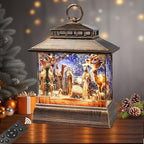 Christmas Snow Globe Lantern Water Glittering Lantern with 8 Songs & 6H Timer Romote Control Christmas Snow Globes USB & Battery Operated for Christmas Festival Decorations Gifts (Nativity)