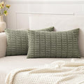 MIULEE Pack of 2 Corduroy Decorative Lumbar Throw Pillow Covers 20x12 Inch Soft Boho Striped Pillow Covers Modern Farmhouse Home Decor for Summer Sofa Living Room Couch Bed Light Olive Green