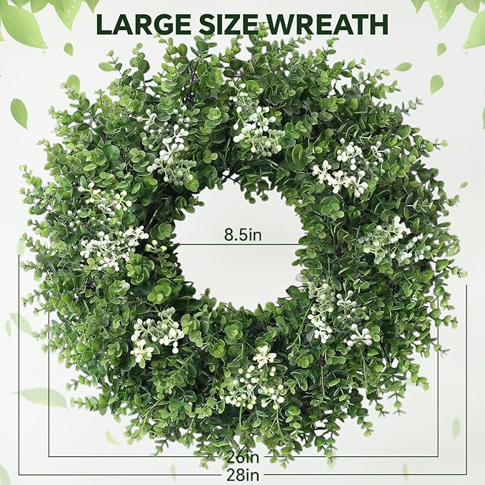 26'' Large Boxwood Wreath for Front Door Artificial Spring Wreath Boxwood Leaves Greenery Outdoor Door Wreaths for Porch Window Home Farmhouse Wall Decor Green Year Round Indoor Outdoor All Seasons