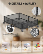 Under Bed Storage with Wheels, Foldable Pattern Carved Metal Under Bed Storage Containers, 60L Rolling Underbed Storage, Easy Assembly Under The Bed Storage for Shoes, Clothes, Blankets...