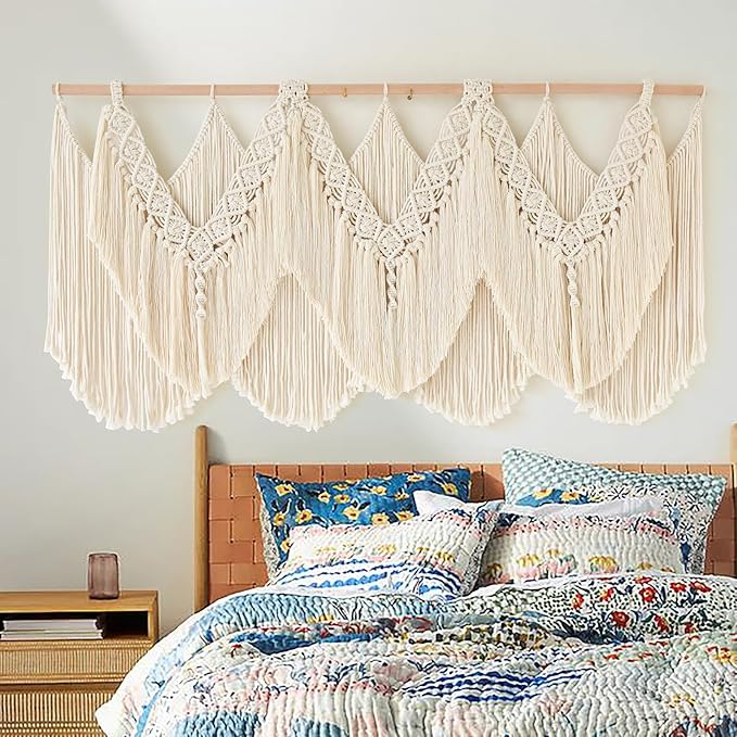 IOWER Macrame Wall Hanging Wedding Hanger Macrame Wall Decor Dorm Craftsmanship Handmade Tassel Knotting Boho Fiber Art Home Room Decor 47" W x 25" L