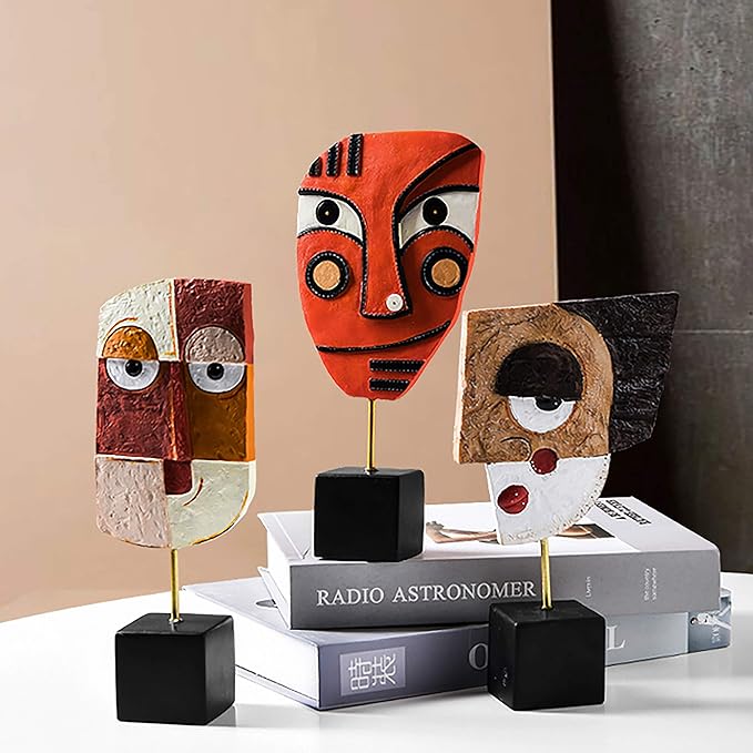 Smile - Handcrafted Statues Resin Abstract Sculpture for Home Decor Modern,African Art Tribal Figurines Decorations Items Accents Influencer Picks for Bookshelf,TV Stand,Living Room,Nightstand