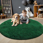 OLANLY Dark Green Round Rugs for Bedroom - Machine Washable, 5 ft Circle Area Rugs for Living Room, Soft and Fluffy Shaggy Carpet for Teen Girls and Boys, Nursery Rooms, Dorms, Home Decor Aesthetic
