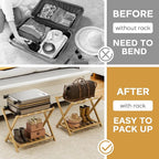 Fully Assembled Luggage Racks Pack of 2, Bamboo 26.77" Folding Luggage Rack Stand for Guest Room, 5 Nylon Straps, Suitcase Stand with Storage Shelf for Bedroom Hotel, Heavy Duty, Natural