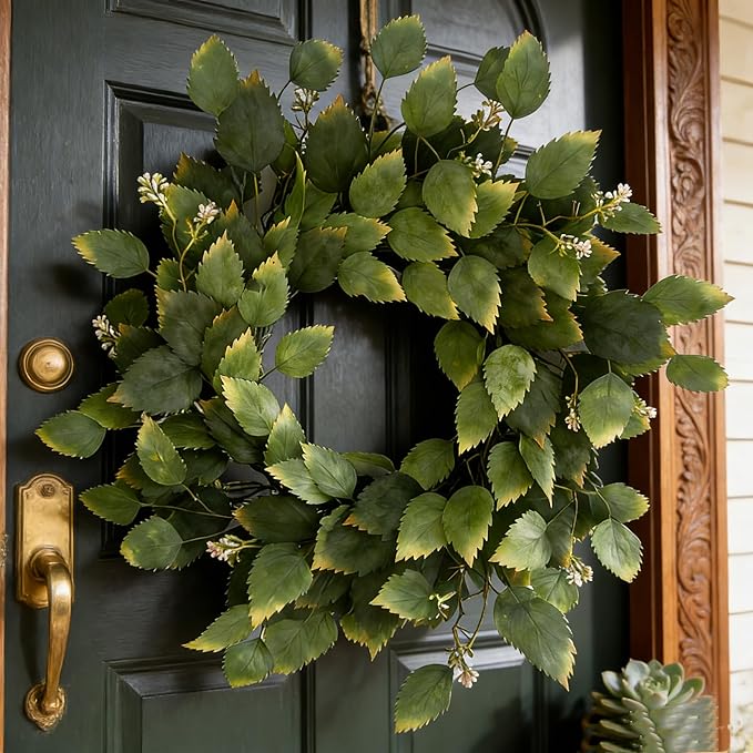 26" Green Hibiscus & Eucalyptus Leaf Wreath for Front Door - Large Artificial Greenery Outdoor Wreath for Porch, Window, Farmhouse, Home, Holiday, Hanging Decor - Spring, Summer, Fall, All Seasons
