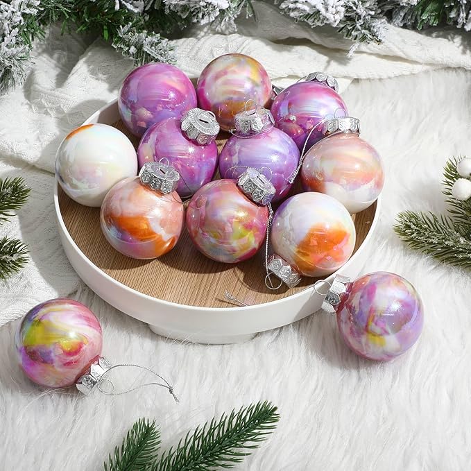 Soulchen 24 Pcs Christmas Iridescent Ornaments 2.36 Inch Plastic Rainbow Hanging Gradient Ball Christmas Tree Decoration Fake Bubble for Xmas Tree Winter Party Holiday Home Decorations