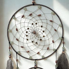 Dream Catchers for Adults with Luminous Beads Dream Catcher with 7 Chakra Handmade Wall Decor with Native Feather Hanging Ornament for Bedroom Brown