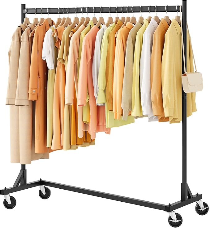 Hoctieon Z Rack, Rolling Clothes Racks with Z-Base, Heavy Duty Garment Rack, Clothing Racks for Hanging Clothes, Sturdy Metal Hanging Holder, Clothes Organizer Rack, Black