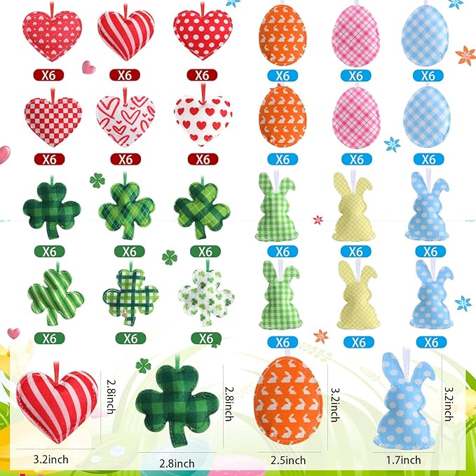Jutom 108 Pcs Easter Egg Rabbit Ornaments Shamrock Felt Heart Hanging Ornaments Heart Shaped Clover Baubles Shamrock Egg Felt Decoration for Holiday Favor (Lovely)