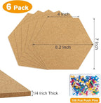 TUPARKA 6 Pack Cork Board Hexagon Bulletin Boards Cork Tiles 8.2"x7" - 1/4" Self-Adhesive Corkboards with 50 Push Pins Mini Wall for Wall Home School Office Decorative